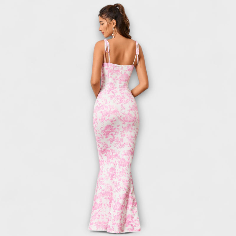 Thalia - Abito da Prom con Stampa Floreale e Spalline Legate
