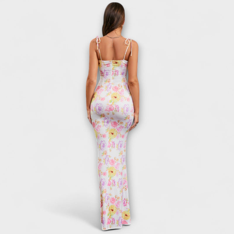 Thalia - Abito da Prom con Stampa Floreale e Spalline Legate