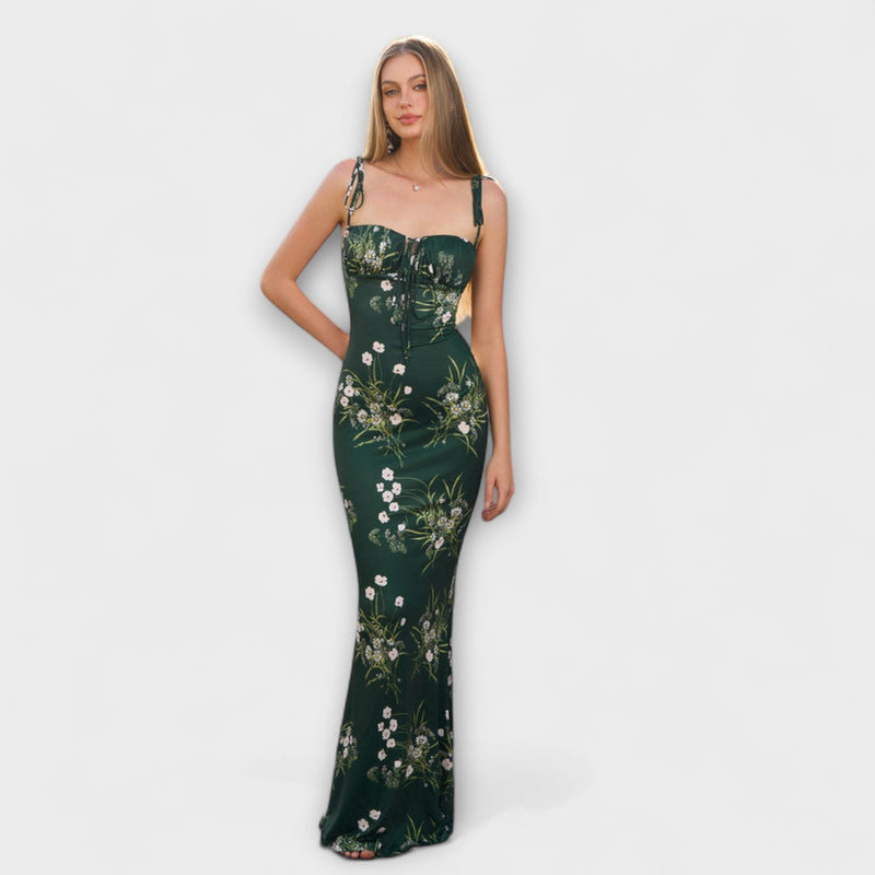 Thalia - Abito da Prom con Stampa Floreale e Spalline Legate