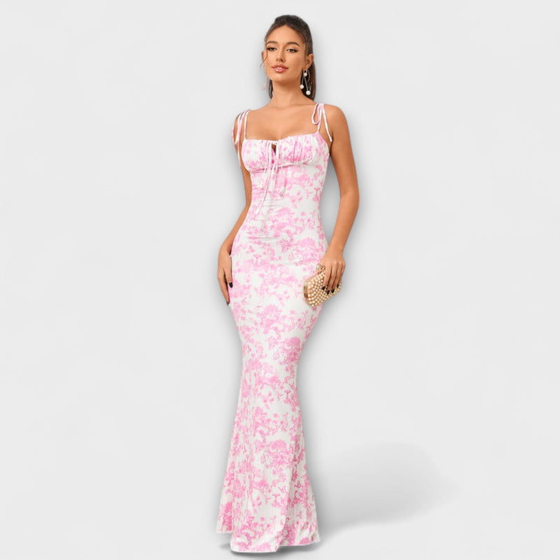 Thalia - Abito da Prom con Stampa Floreale e Spalline Legate