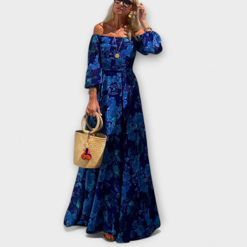 Juniper - Vestito Maxí Off-Shoulder con Rouches per le Vacanze