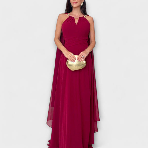 Mabel - Elegante vestito maxi con maniche a strati e alta apertura