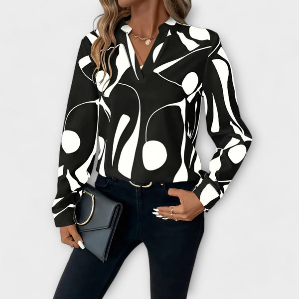 Blusa elegante a maniche lunghe con scollo a V