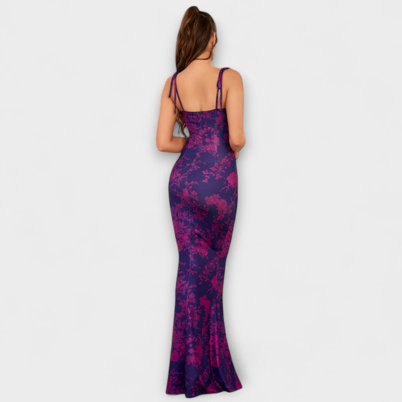 Thalia - Abito da Prom con Stampa Floreale e Spalline Legate