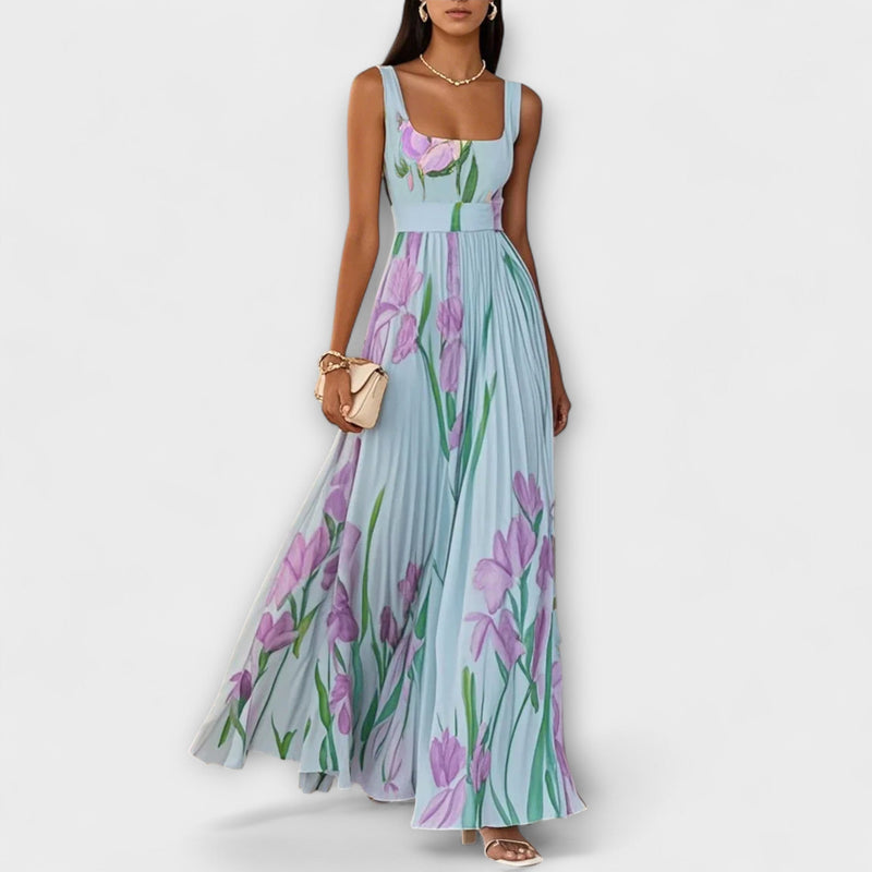 Vestito Maxi in Chiffon Floreale Piegato