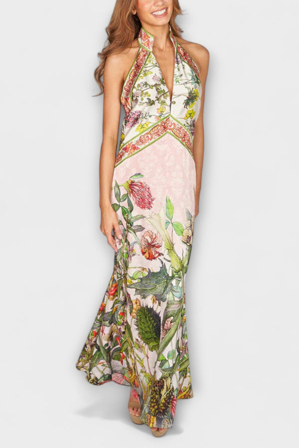 Ayla - Vestito Maxì Senza Maniche con Schiena Scoperta di Fiori