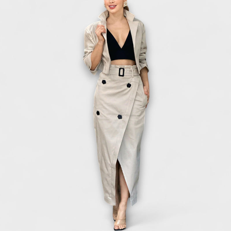 Lyra - Elegante giacca midi con gonna e tasche