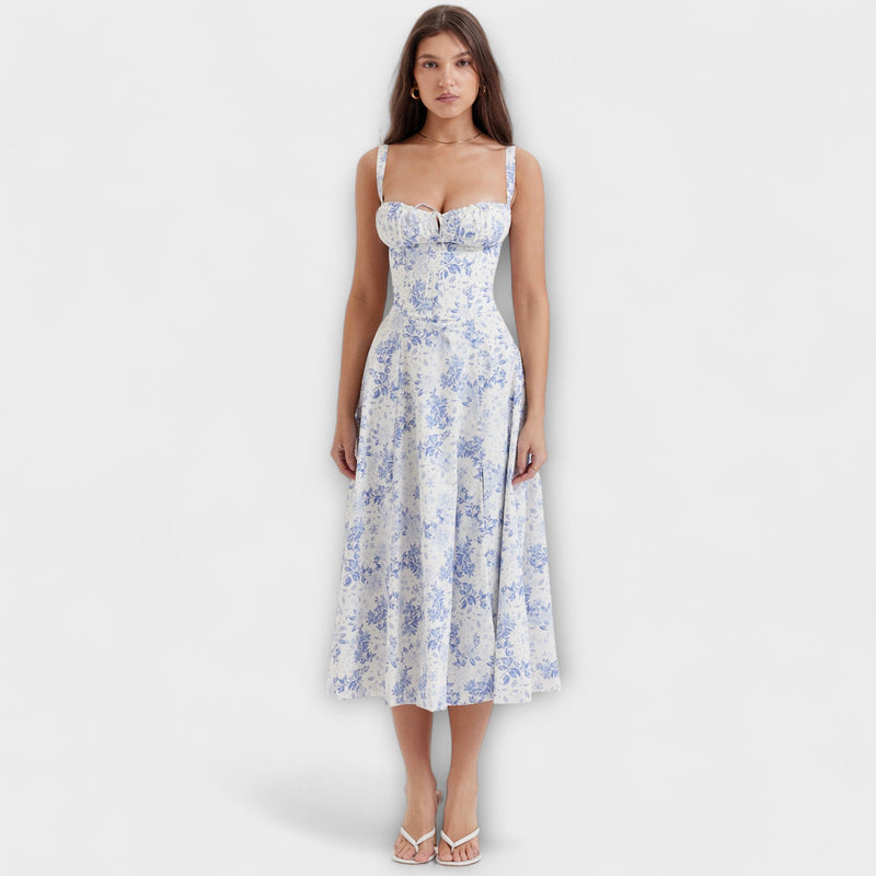 Zipporas - Vestito tipo bustier aderente con moderno motivo floreale primaverile