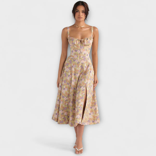 Zipporas - Vestito tipo bustier aderente con moderno motivo floreale primaverile
