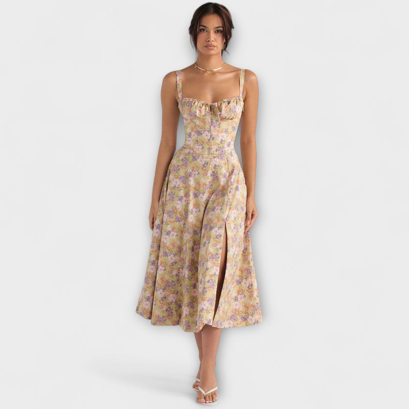 Zipporas - Vestito tipo bustier aderente con moderno motivo floreale primaverile