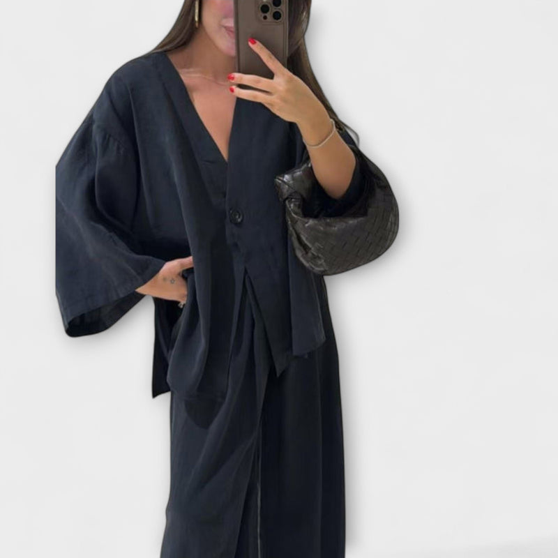 Jacqueline - Completo Casual con Top a Scollatura a V e Pantaloni