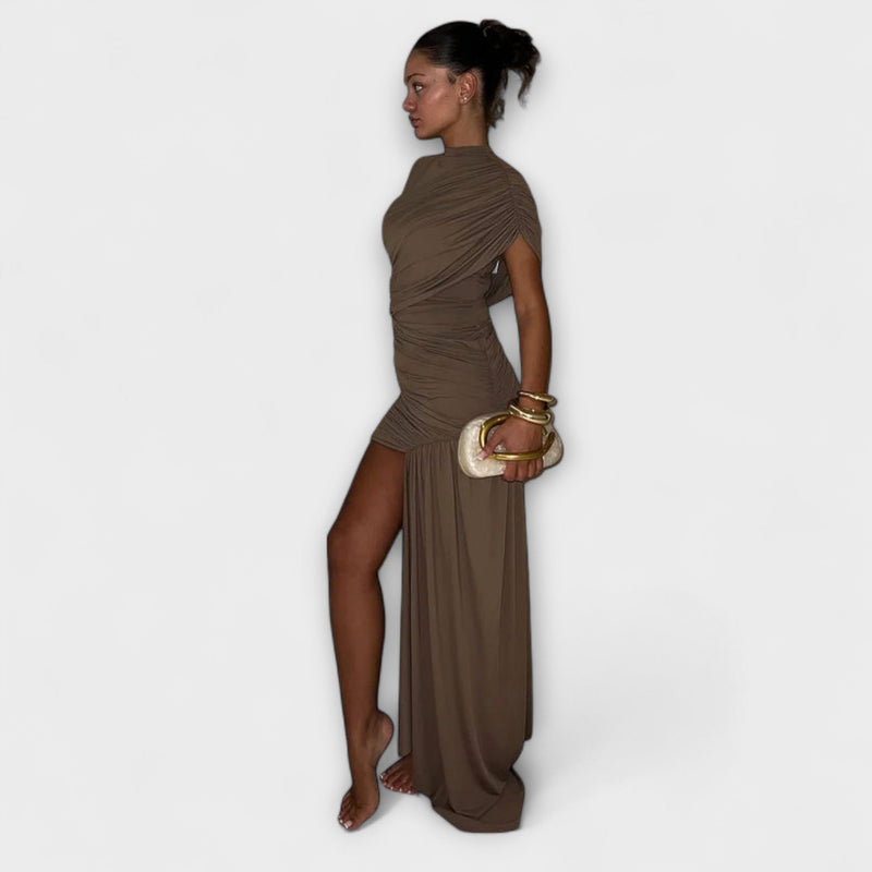 Lila - Vestito elegante e aderente con scollatura rotonda e plissettature