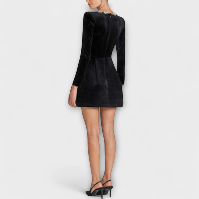 Wren - Vestito mini in velluto con decorazioni di gioielli