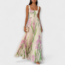 Vestito Maxi in Chiffon Floreale Piegato