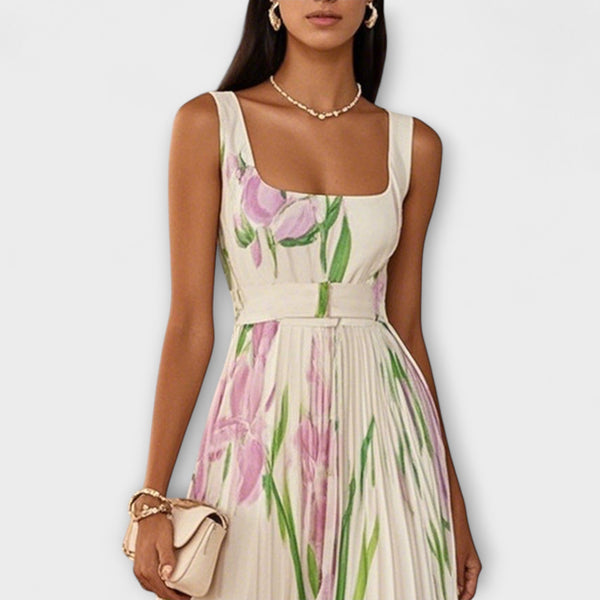 Vestito Maxi in Chiffon Floreale Piegato