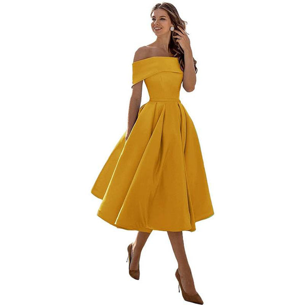 Romy - Elegante vestito maxi drappeggiato off-the-shoulder