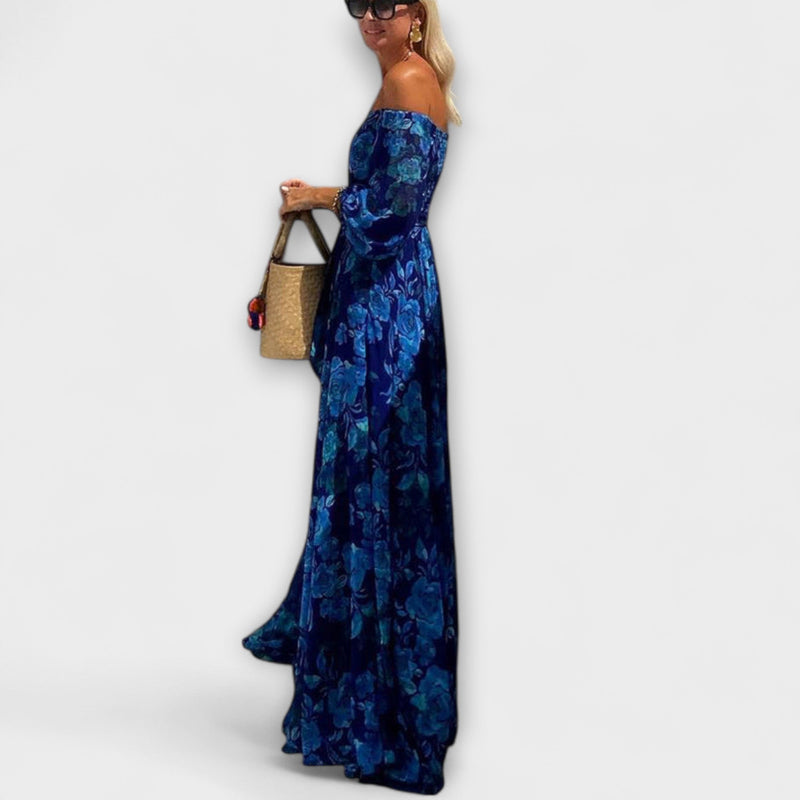 Juniper - Vestito Maxí Off-Shoulder con Rouches per le Vacanze