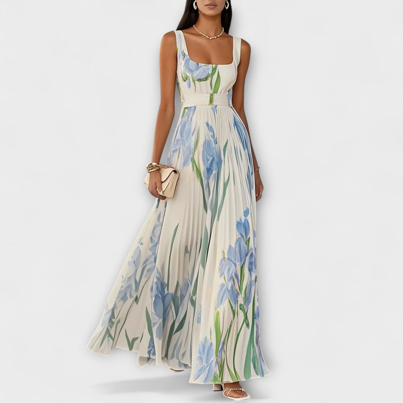 Vestito Maxi in Chiffon Floreale Piegato