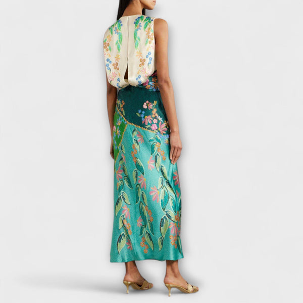 Aisling - Elegante Vestito Maxì con Fiori Drappeggiato e Torcigliato