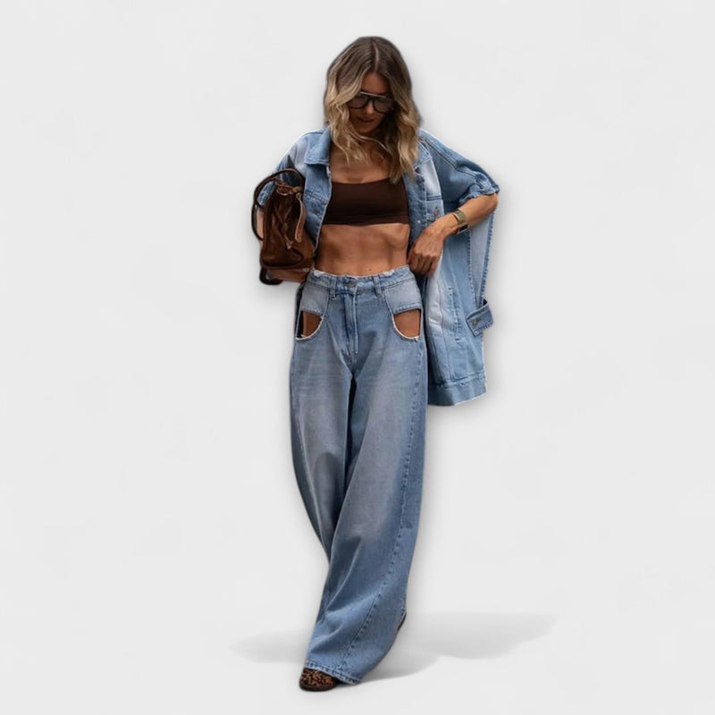 Blair - Completo in denim senza maniche a taglio ampio