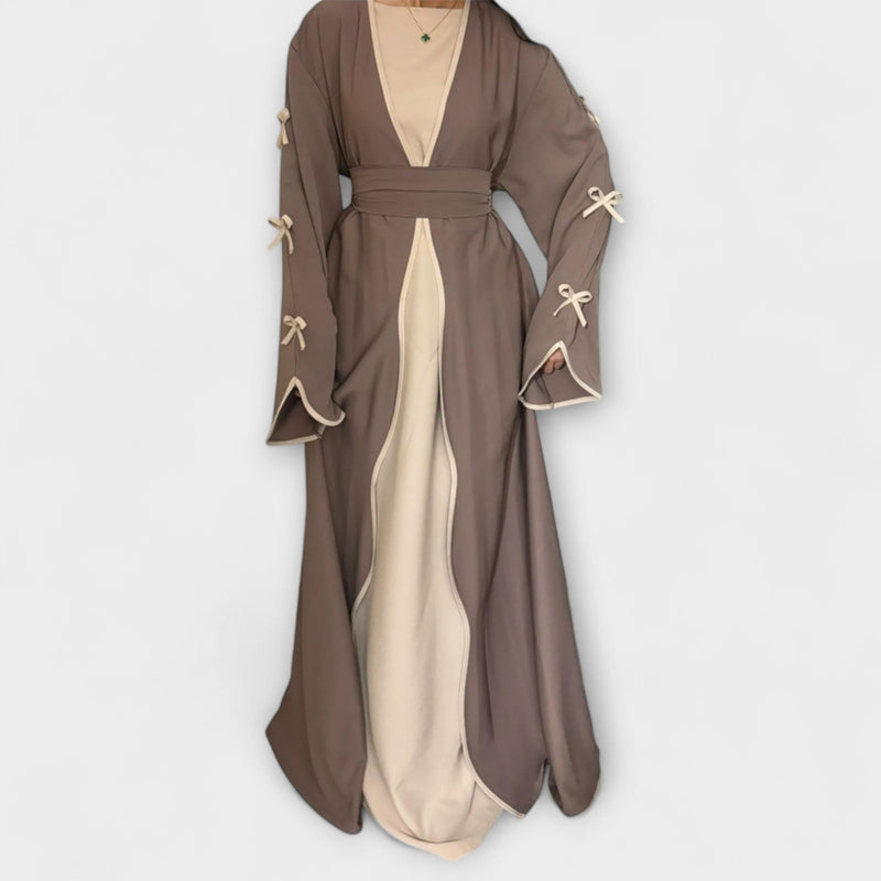 Jasmin - Elegante duo di cardigan e vestito con decorazione di fiocchi