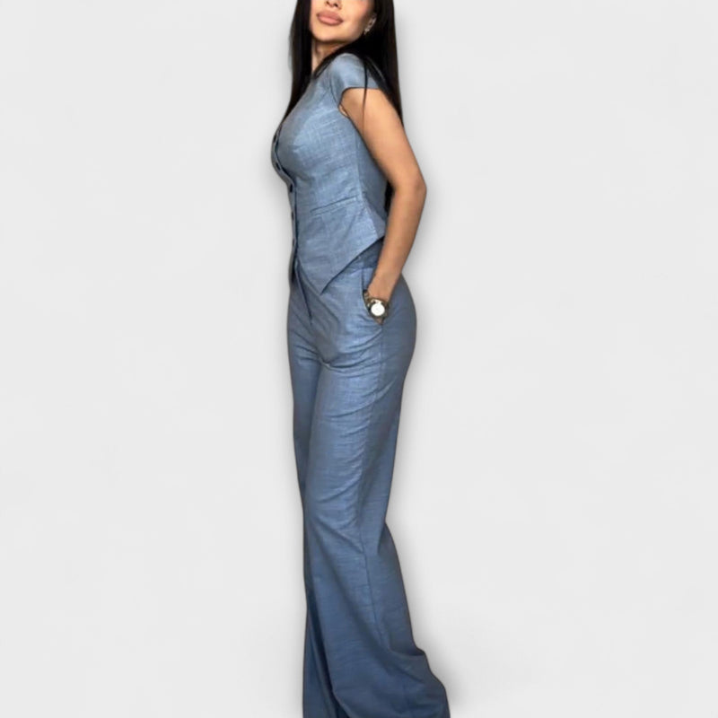 Ivy - Completo di top e pantaloni con scollo a V elegante