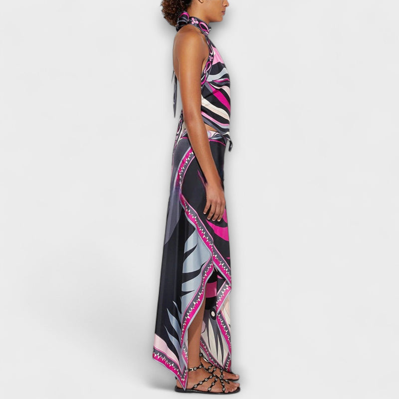 Everly - Completo top halter e gonna midi asimmetrica