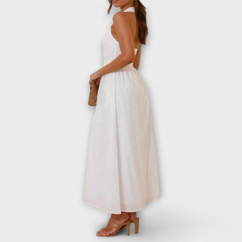 Lydia - Vestito Halter Nero di Lunghezza Media con Dettaglio in Vita