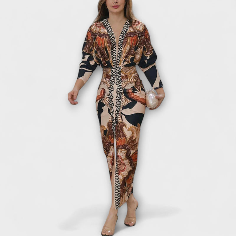 Cleo - Vestito midi dolman unico con stampa brasiliana