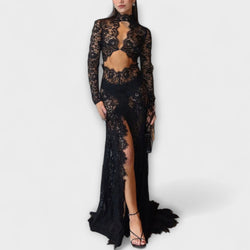 Azalea - Eleganza di Mezzanotte Vestito Maxì Trasparente con Taglio