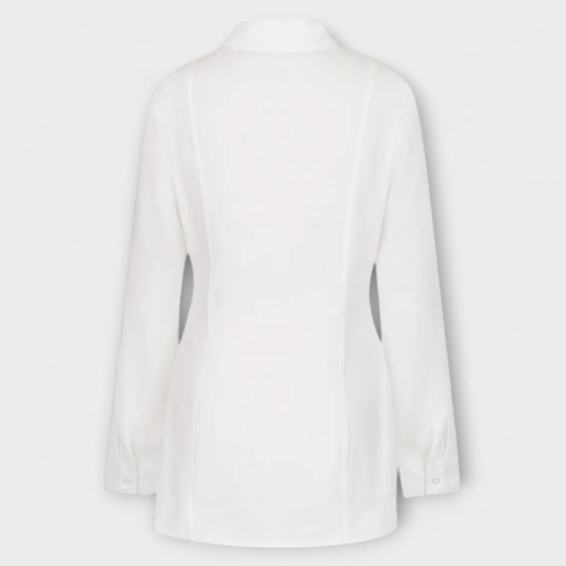 Indie - Vestito camicia plissettato bianco a maniche lunghe