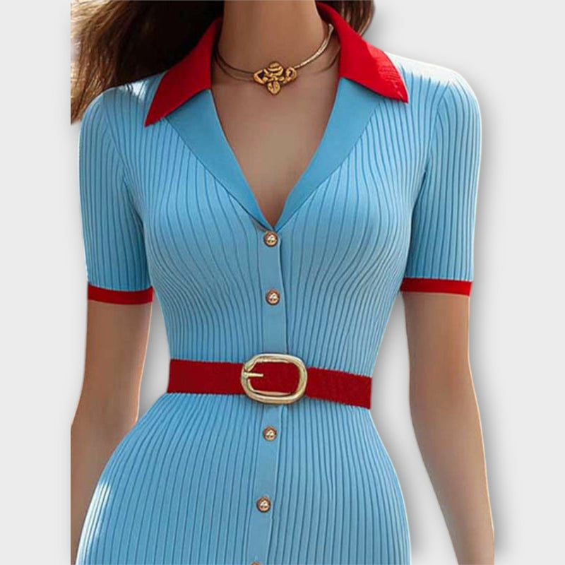 Sina - Elegante vestito a tubino in cotone blu baby