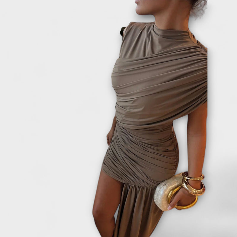 Lila - Vestito elegante e aderente con scollatura rotonda e plissettature