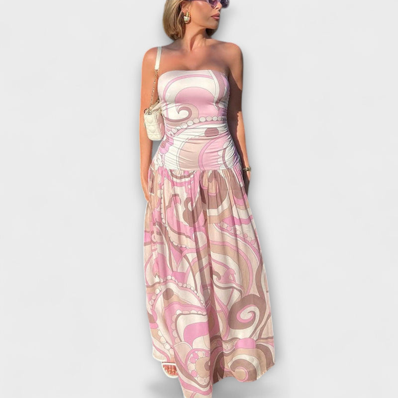 Tatum - Impresionante vestito maxi senza maniche in tonalità pastello