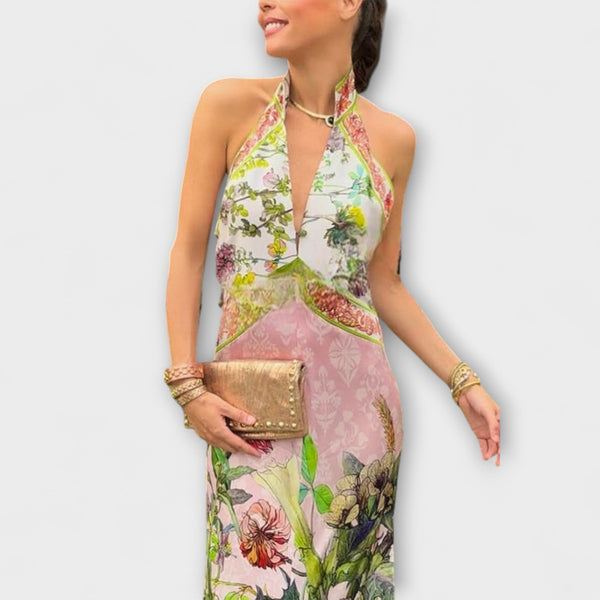 Ayla - Vestito Maxì Senza Maniche con Schiena Scoperta di Fiori