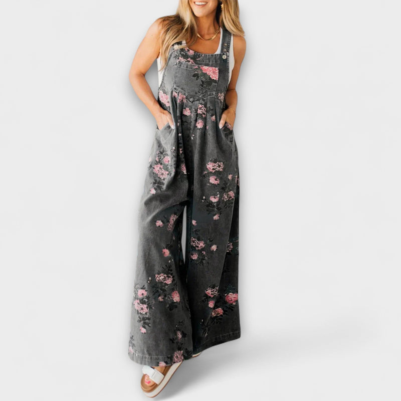 Bethany - Tuta in denim con stampa floreale