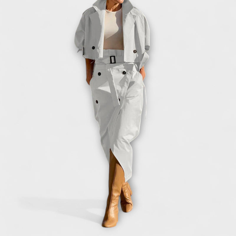 Lyra - Elegante giacca midi con gonna e tasche