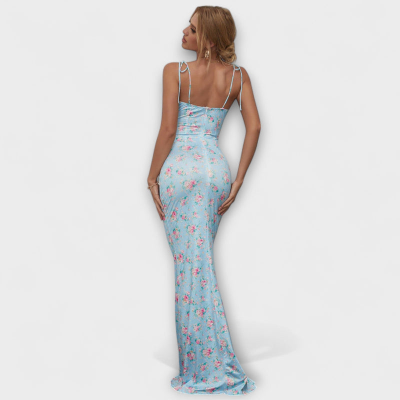 Thalia - Abito da Prom con Stampa Floreale e Spalline Legate