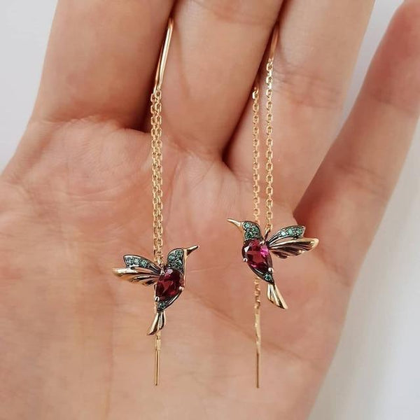 Orecchini a colibrì con smalto e zirconia